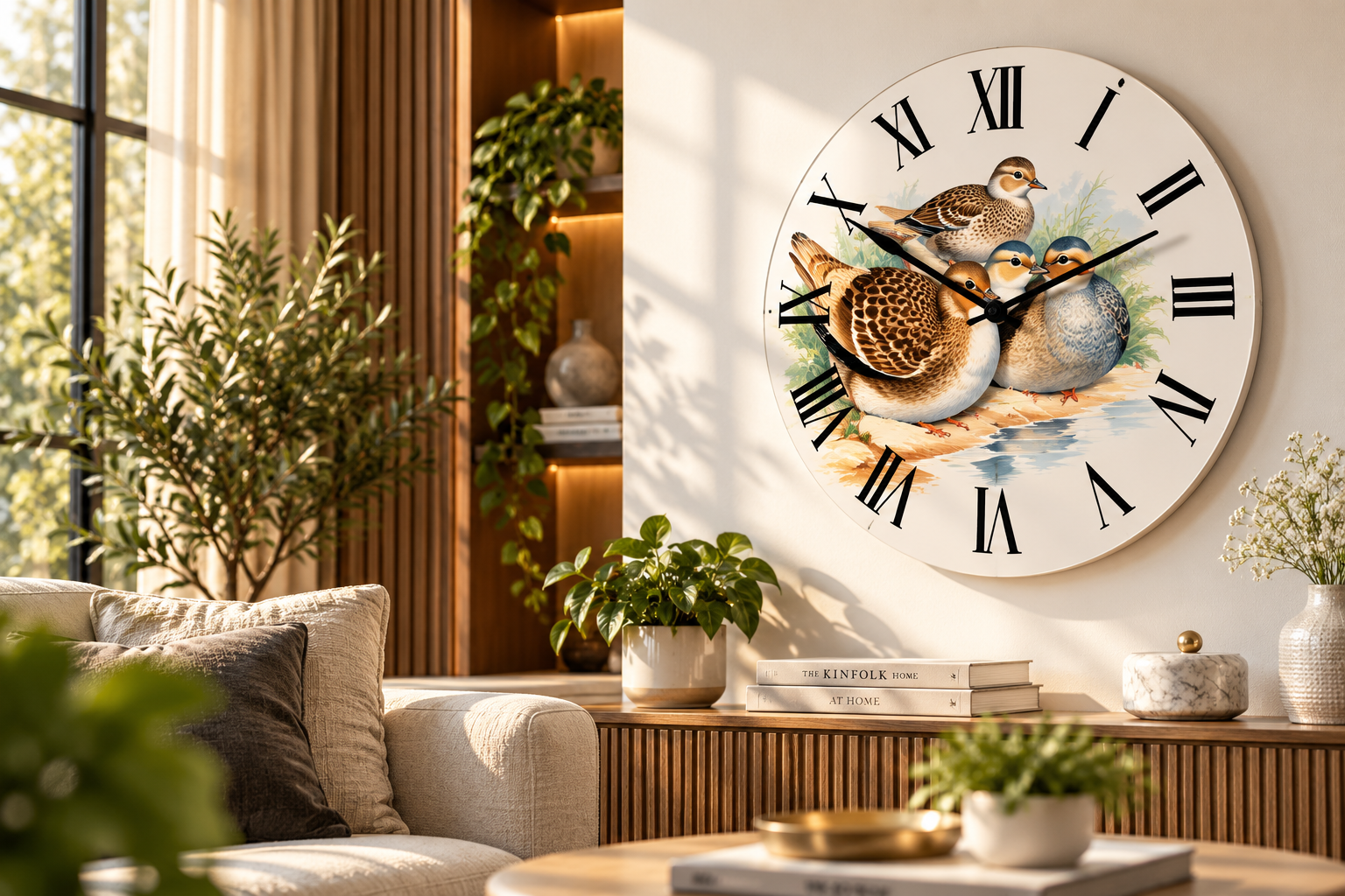 Horloge murale traditionnelle Loja London au motif d'oiseaux